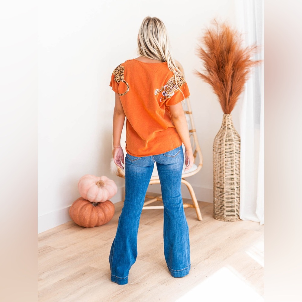 Orange Tiger Sequin Patch Top - image 4